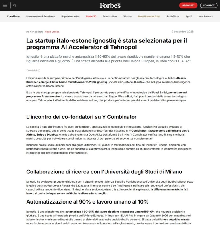 CA24167 HUMAN-IT Network in the Spotlight: ignostiq Featured in Forbes Italia